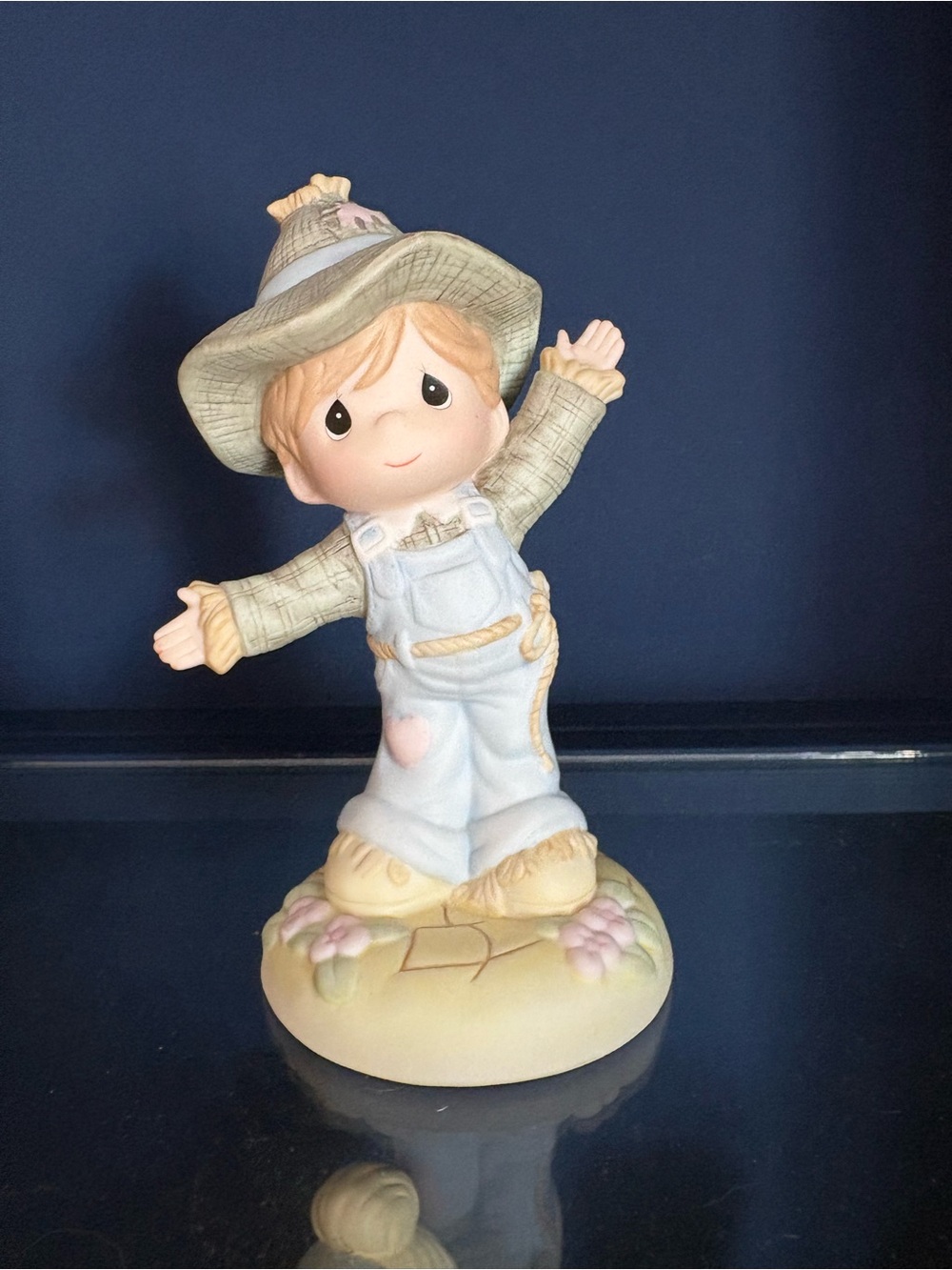 Precious Moments Boy Figurine in Pastel Blue Overalls